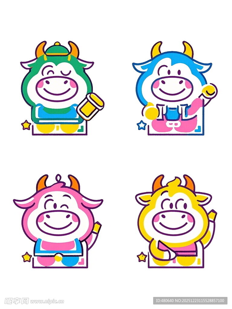 可爱卡通小牛形象集合