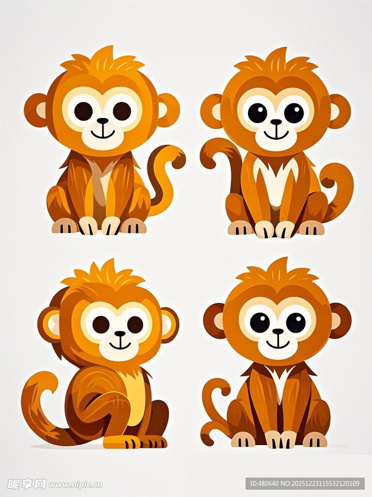 四只可爱卡通小猴子