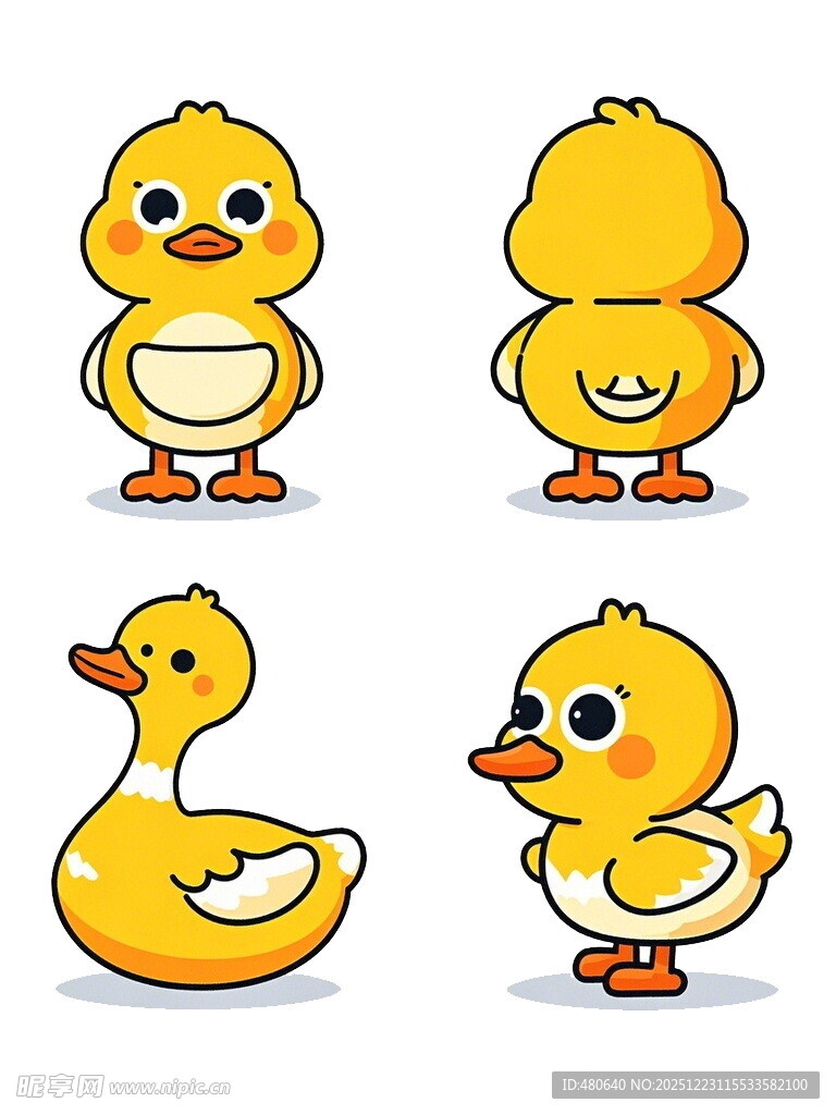 可爱小黄鸭卡通形象展示