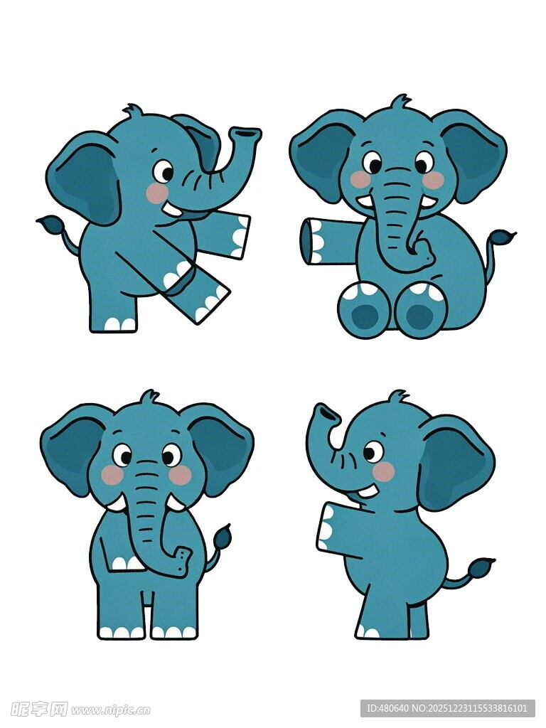 可爱小象的多样俏皮姿态