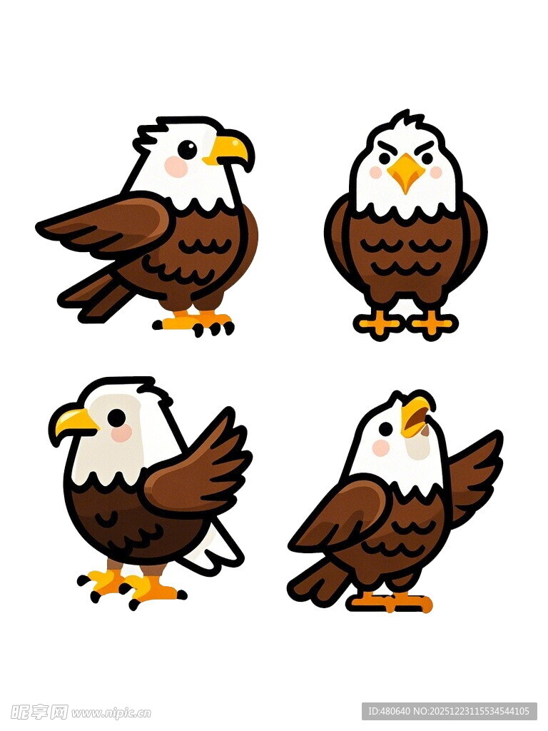 四只不同姿态的白头鹰