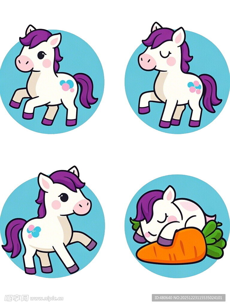 可爱小马与萌兔卡通图案