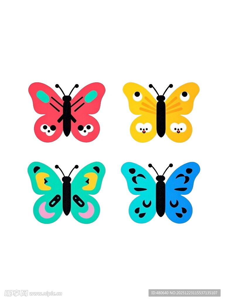 多彩卡通蝴蝶图案集合