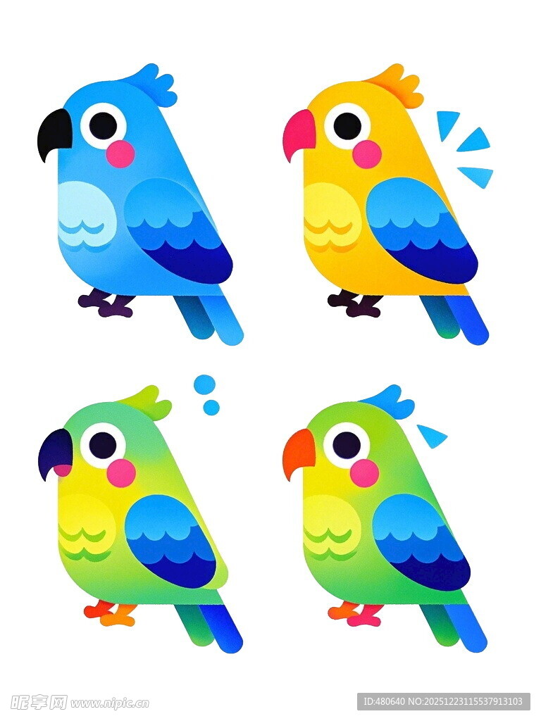 多彩鹦鹉卡通形象集合