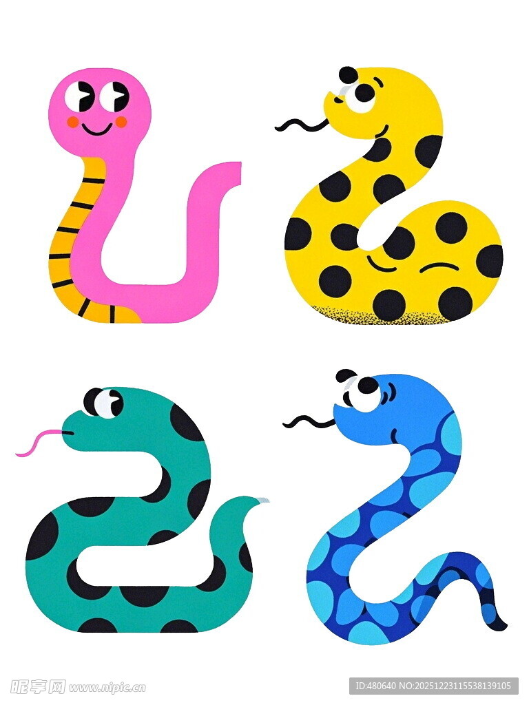 多彩卡通蛇图案设计