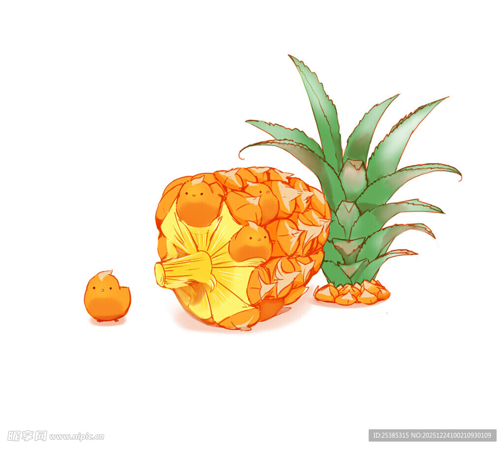 水彩画中的切开菠萝