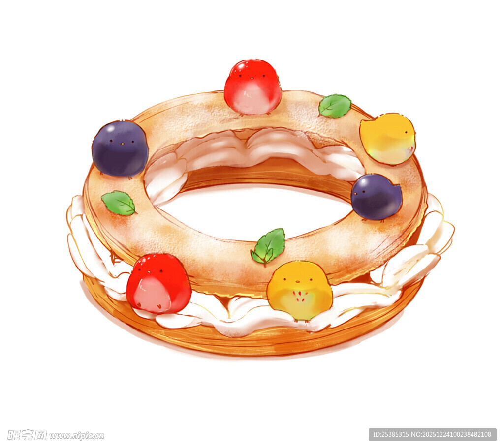 水果装饰的美味甜甜圈