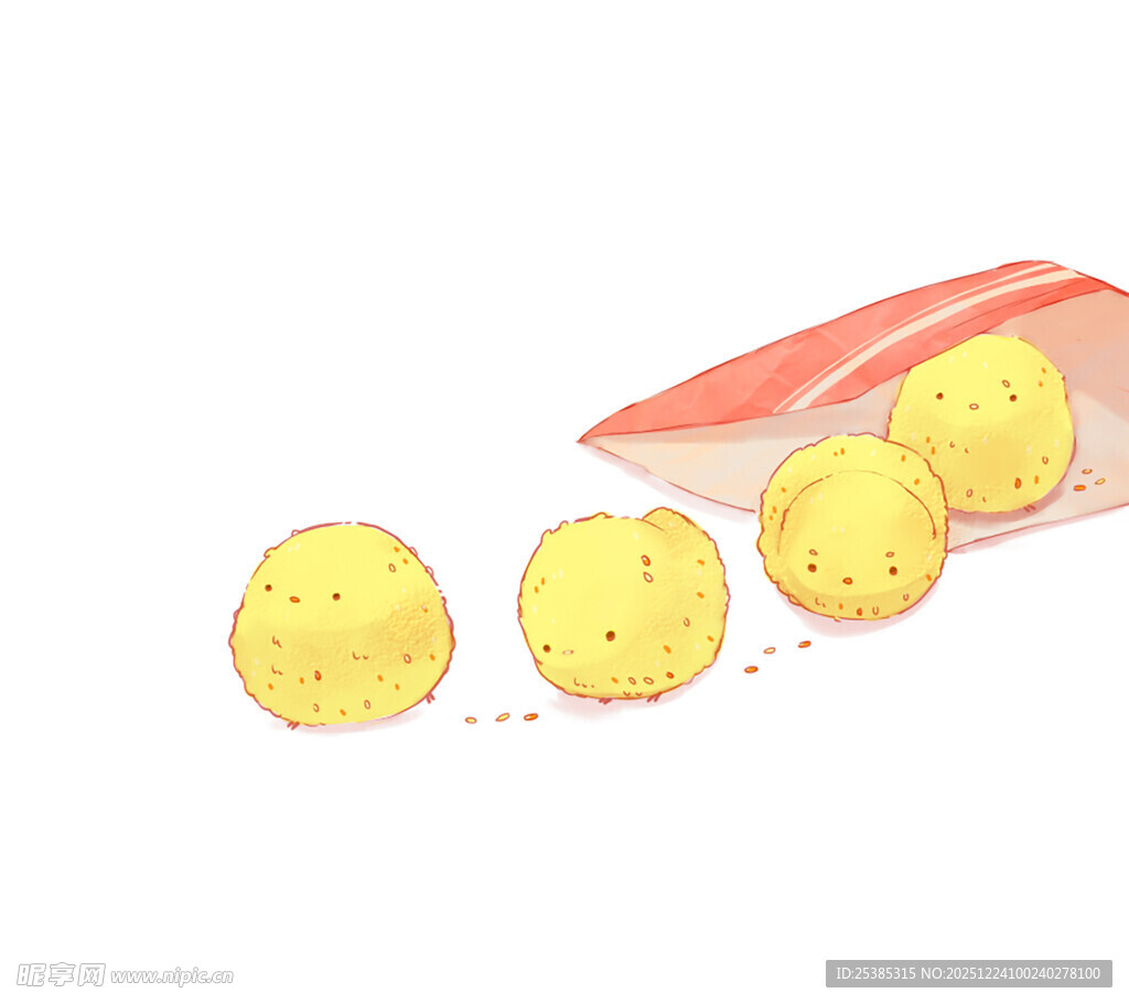 散落的美味金黄色丸子