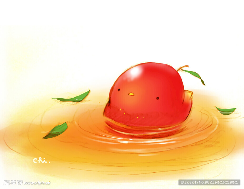 番茄落入水中溅起汁水