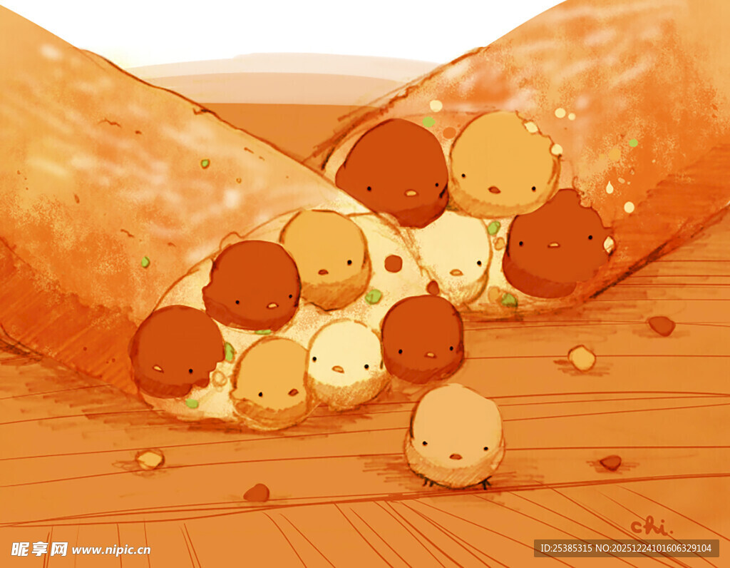 美味香肠卷与散落丸子