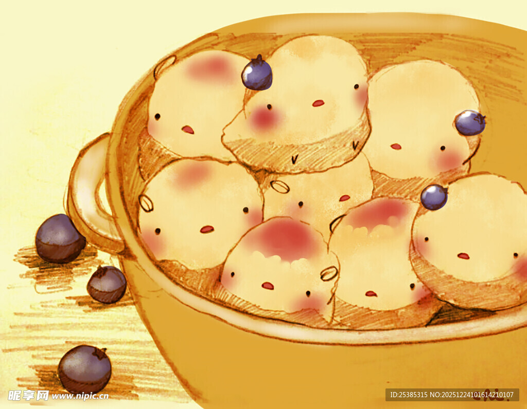 碗中可爱卡通糕点