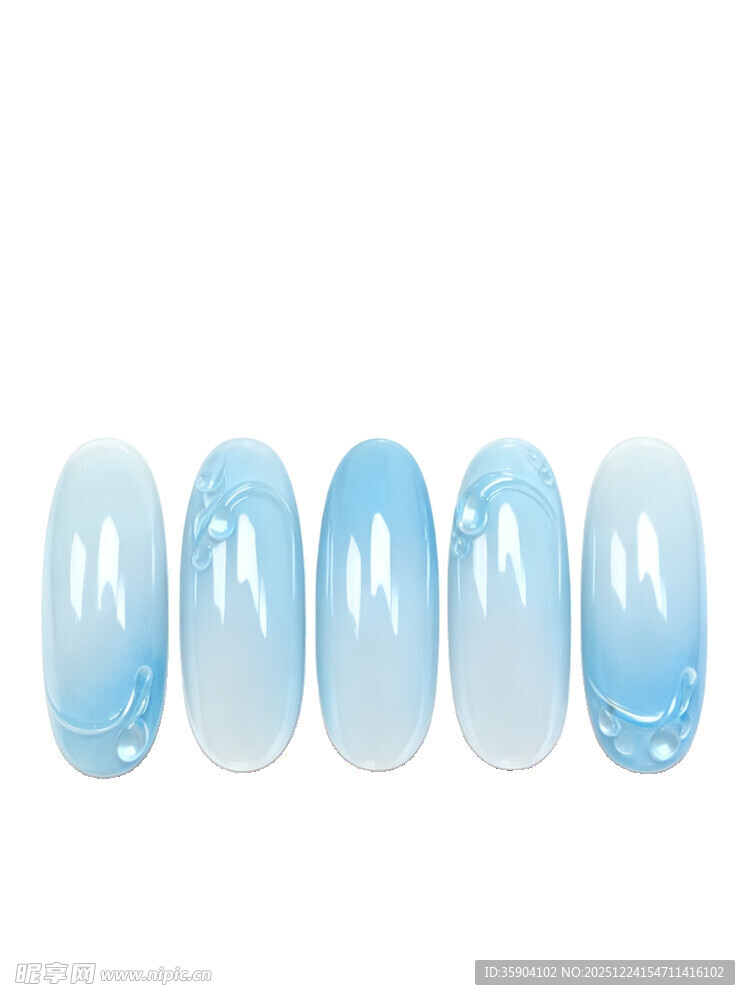 浅蓝色渐变海洋风美甲设计png