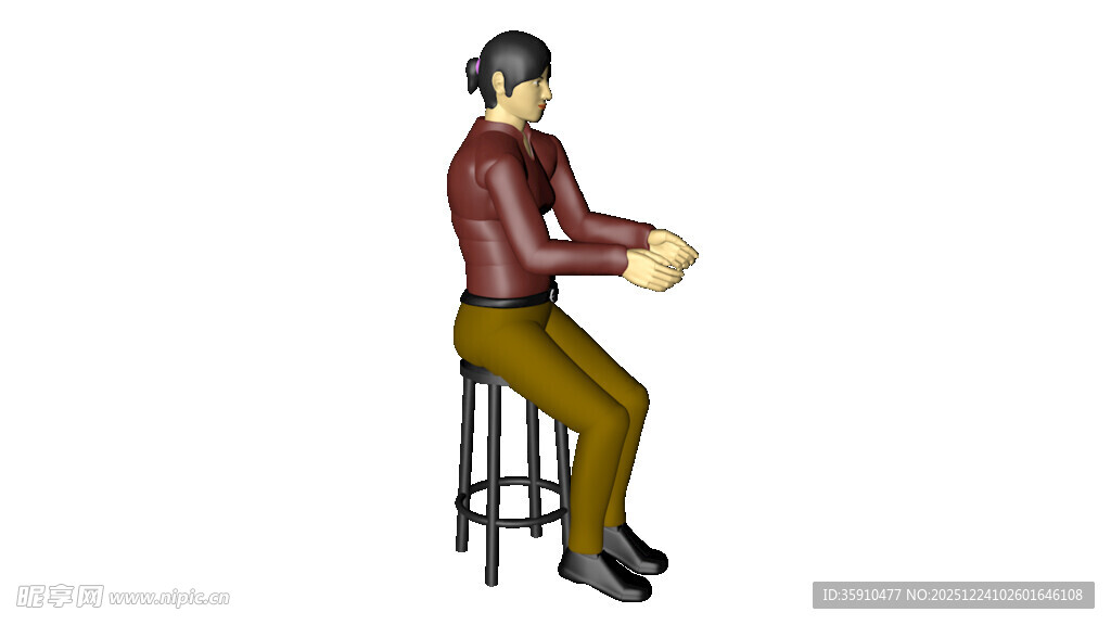 女士作业员人物坐立操作3D透明