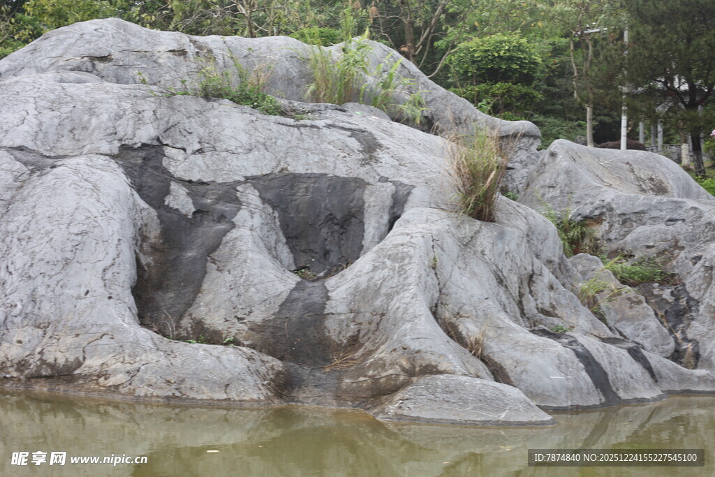 水边嶙峋怪石景观