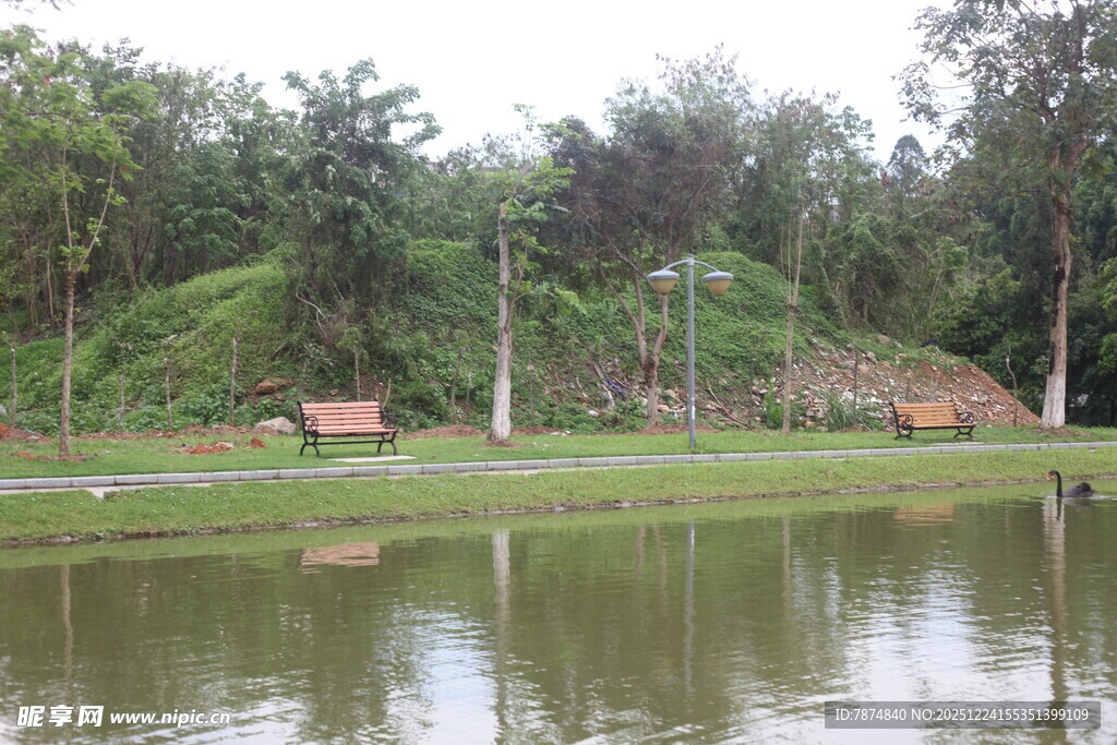 湖畔公园静谧景致