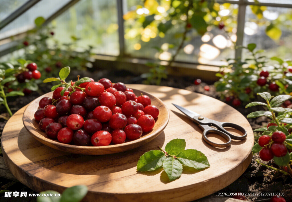 木盘上的蔓越莓