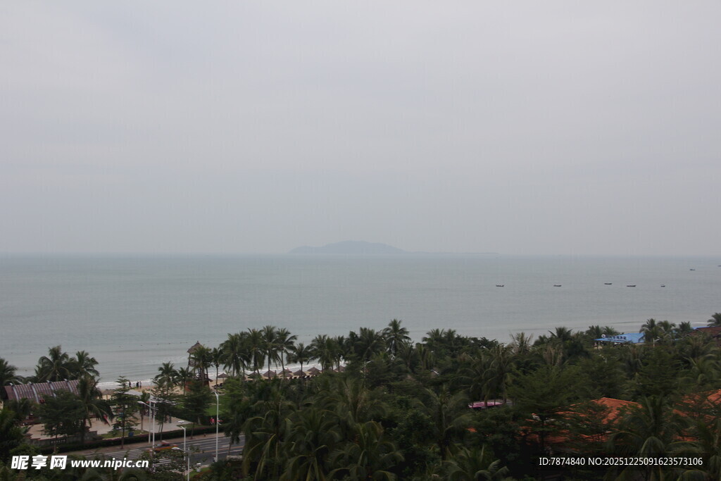 俯瞰海景与岸边葱郁树木