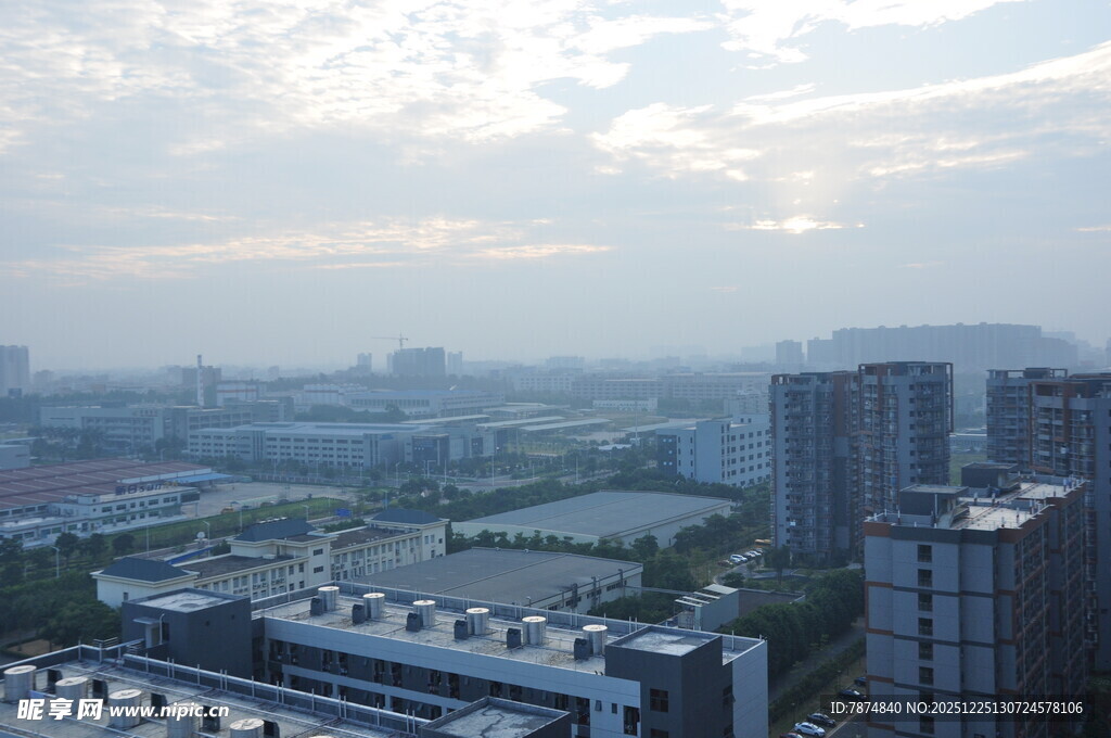 城市俯瞰景观 高楼与绿地
