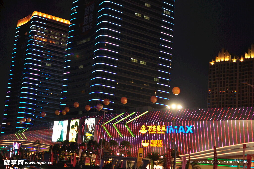 城市夜景下热闹的购物街区