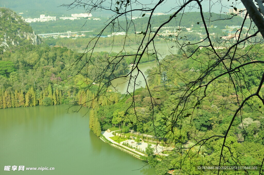 湖畔绿意盎然的自然景致