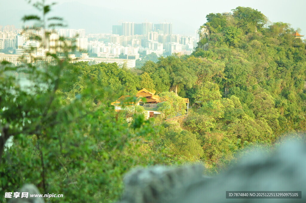 山林间远眺城市景色