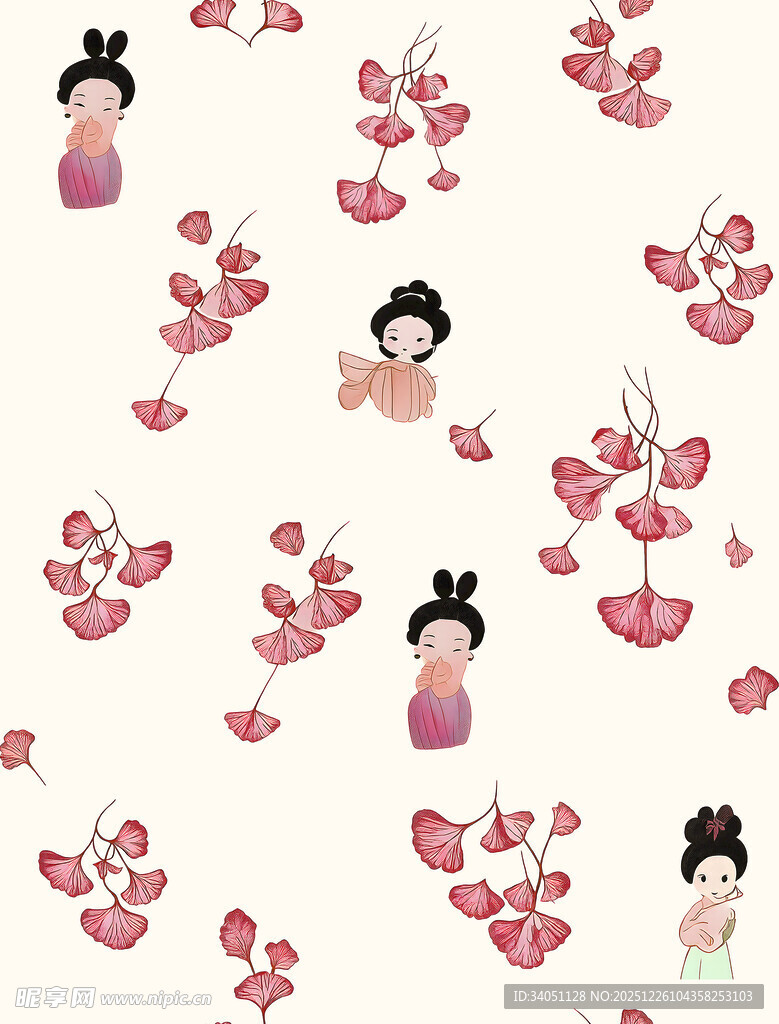 古风仕女花卉图案背景