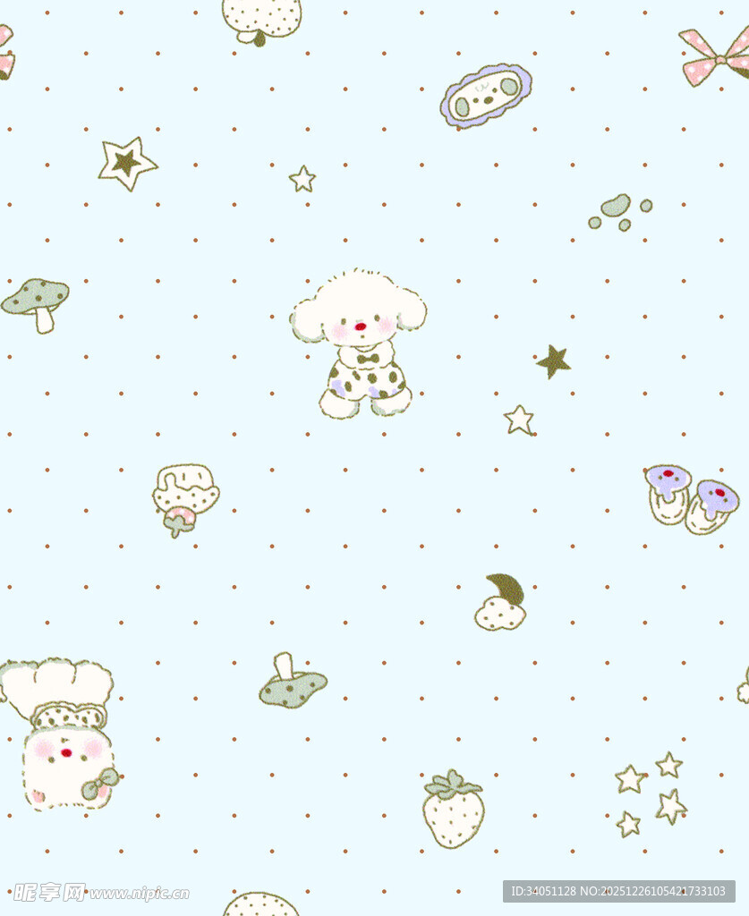 可爱卡通小物平铺图案