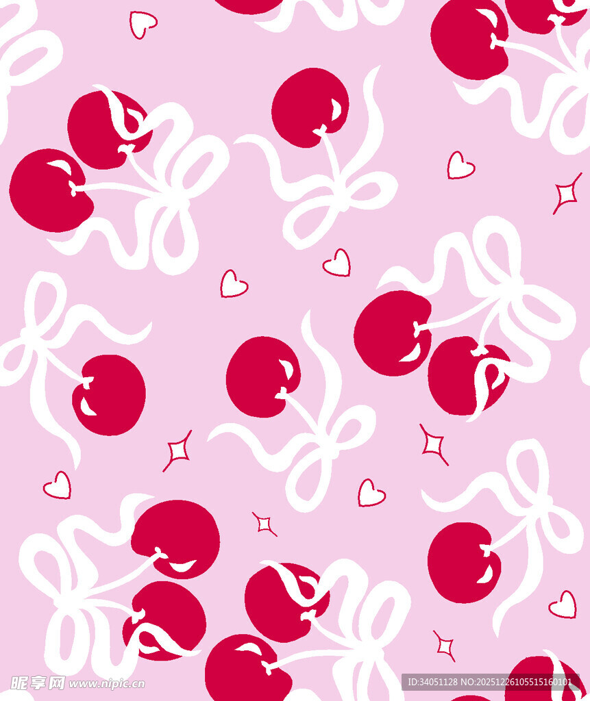 粉色樱桃蝴蝶结图案背景