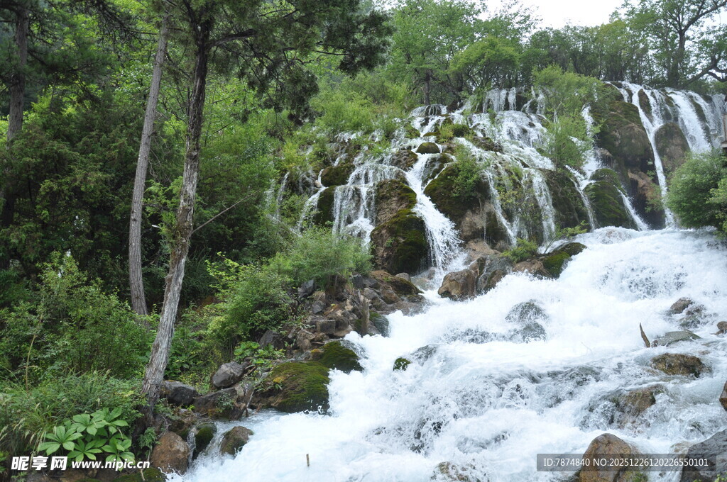 山间瀑布 绿意环绕之景