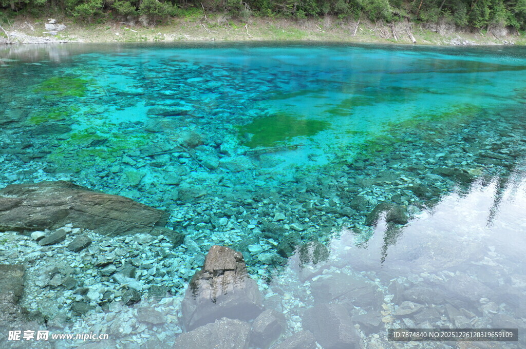 清澈蓝绿湖水的迷人景致