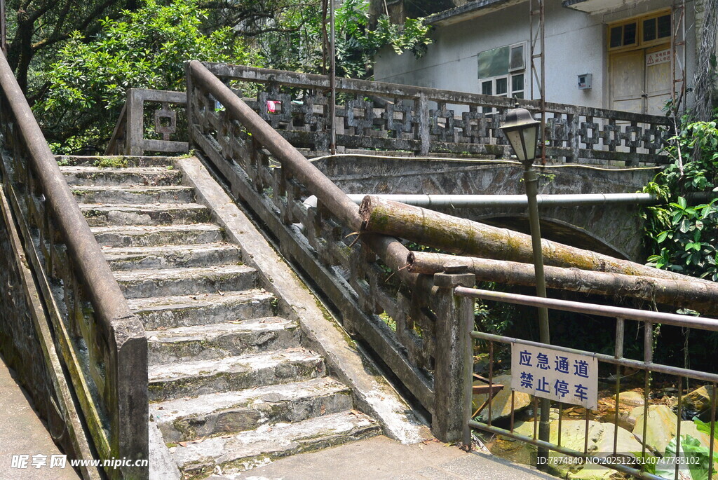 老旧石阶旁的生活小景