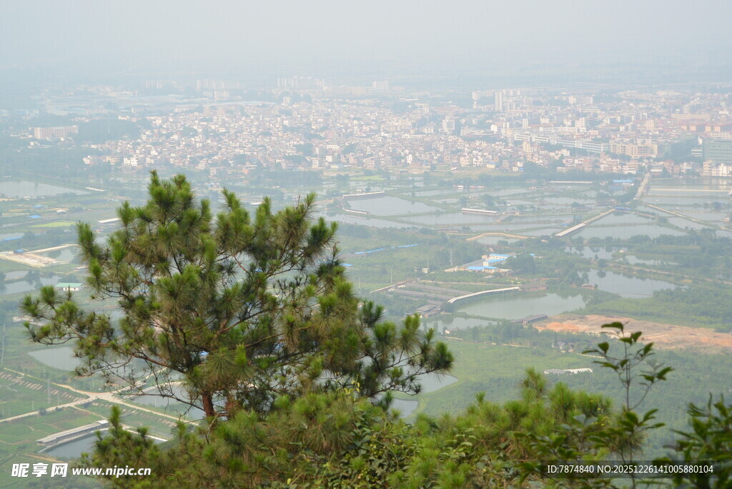 山顶俯瞰城市与田园风光