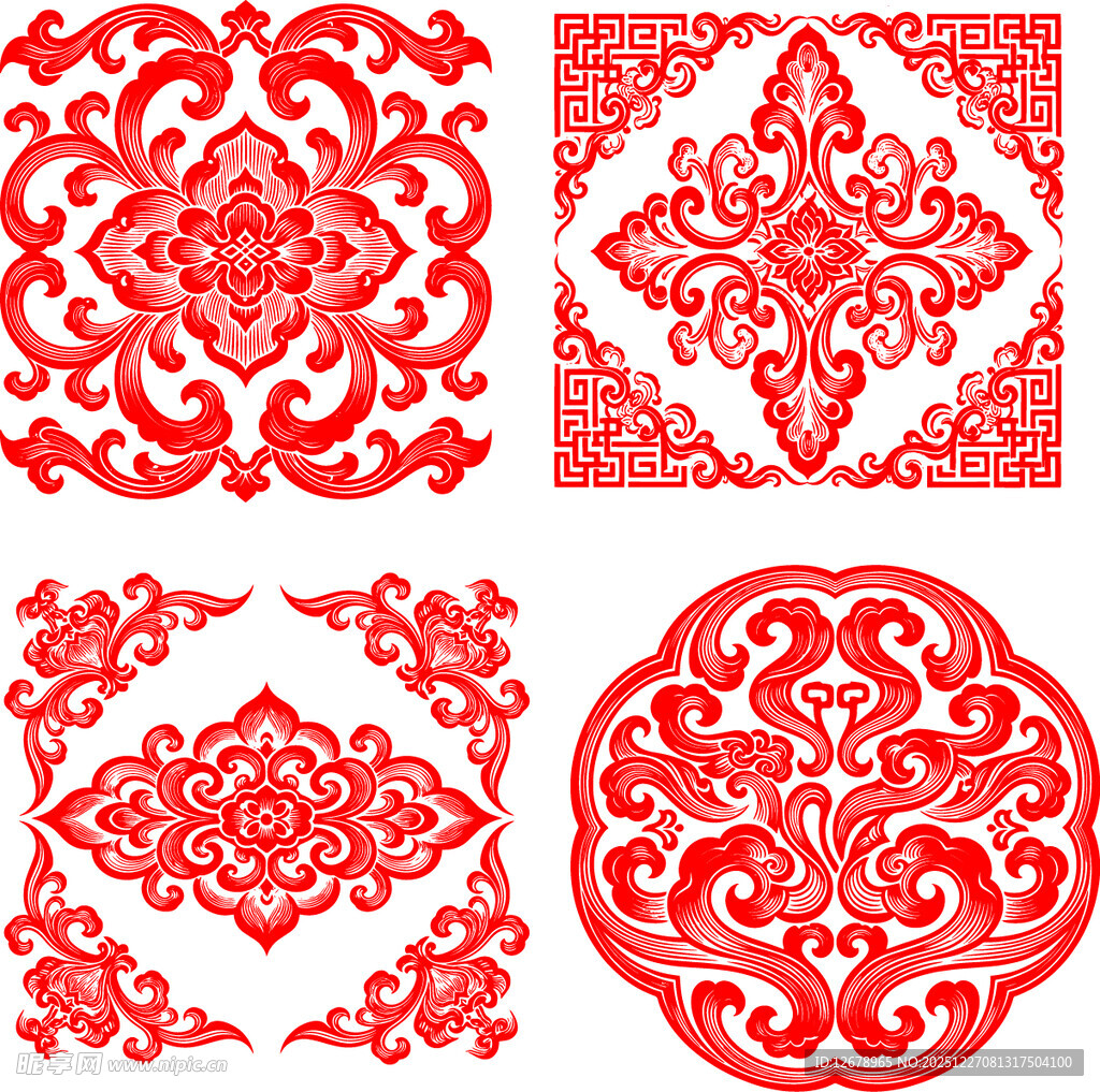 中式传统红色花纹图案