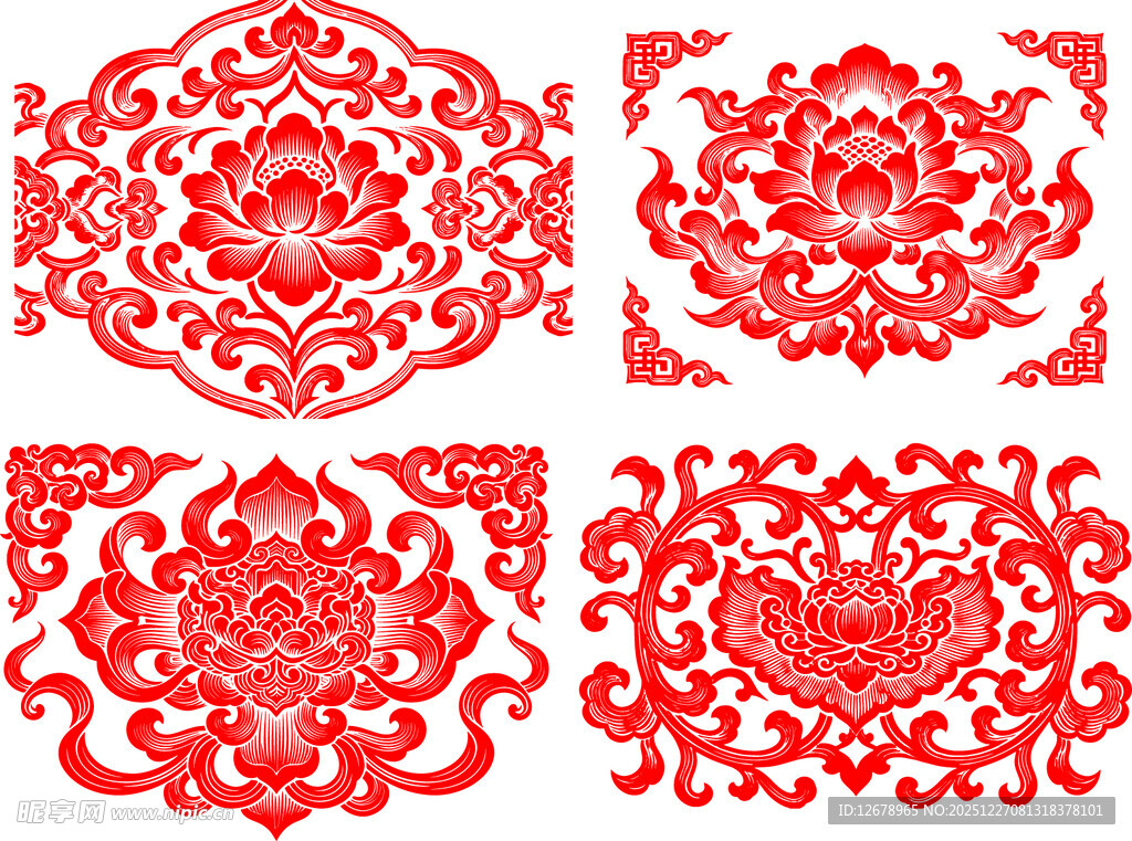 传统中式红色花纹图案