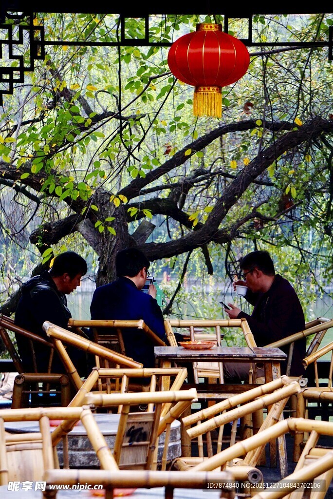 庭院中人们围坐享悠闲时光