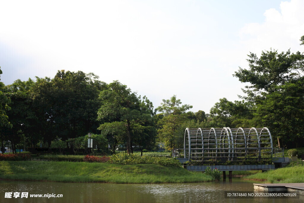 湖畔园林景观 绿意盎然