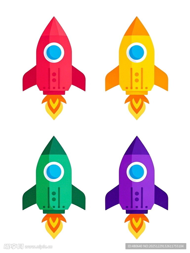 多彩卡通火箭图标集合