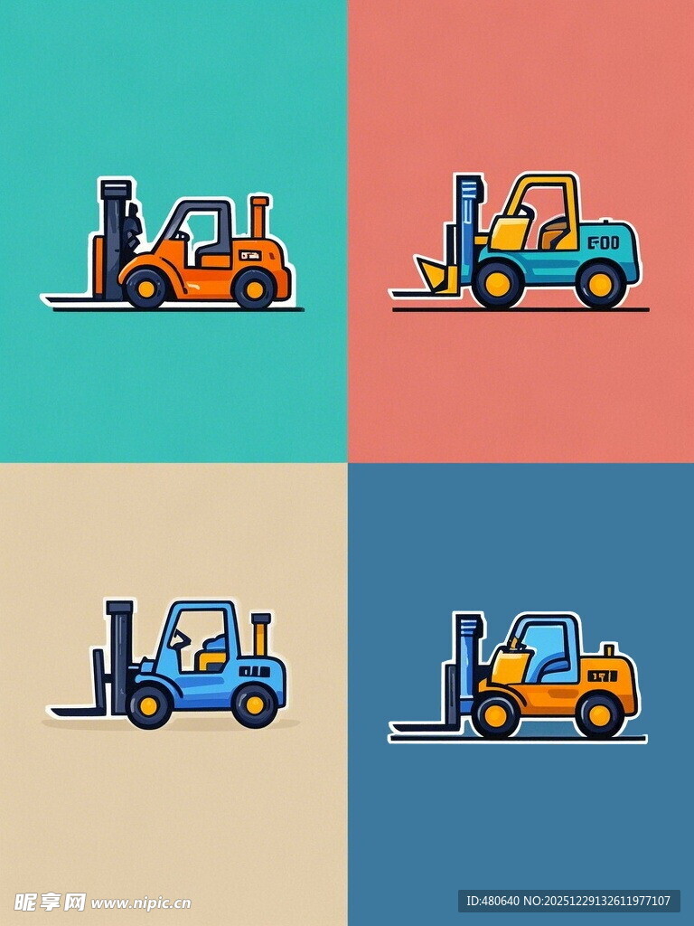 四色叉车插画