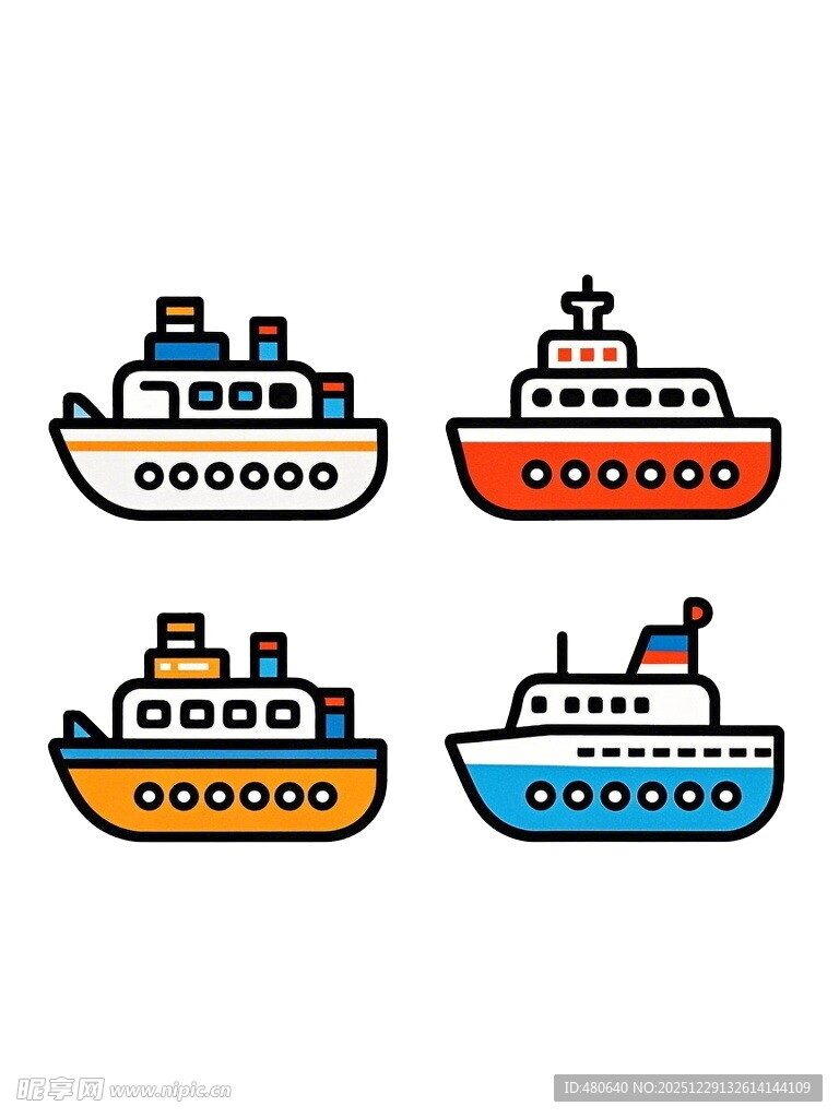 多彩卡通船只图案集合