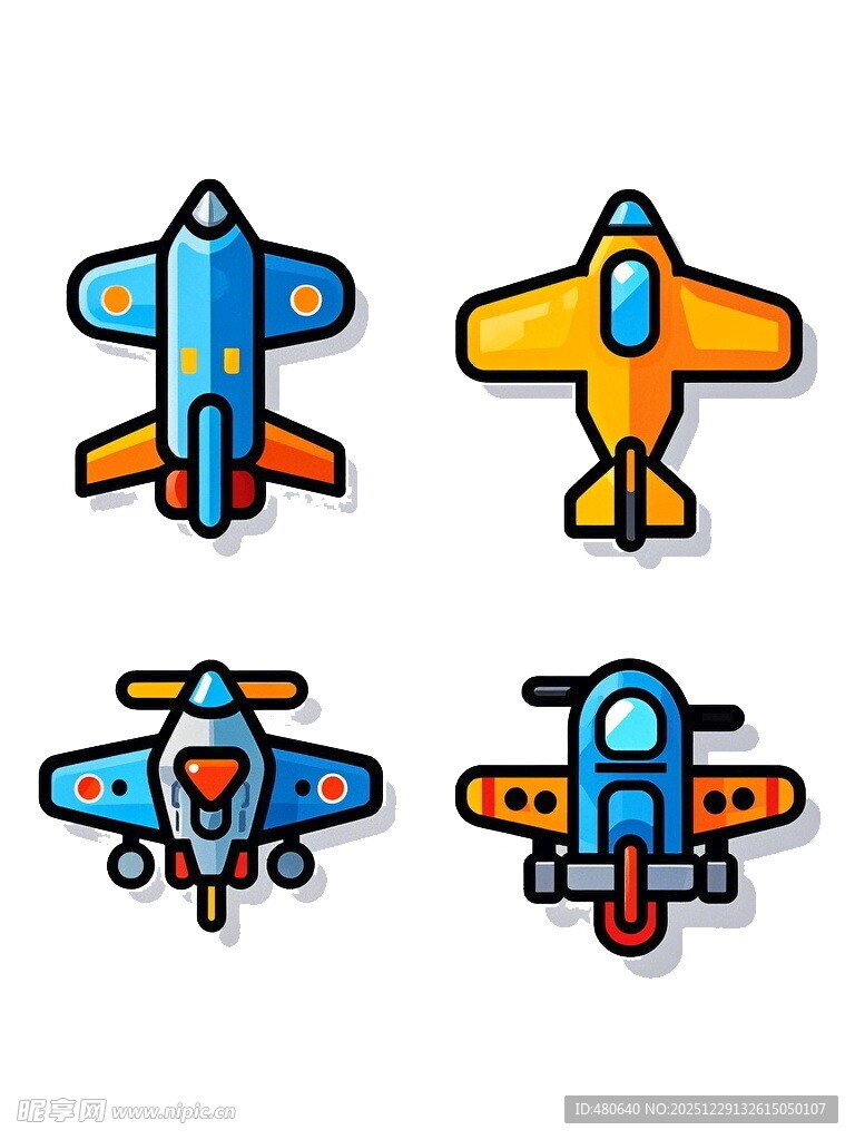 多彩卡通飞机图标集合