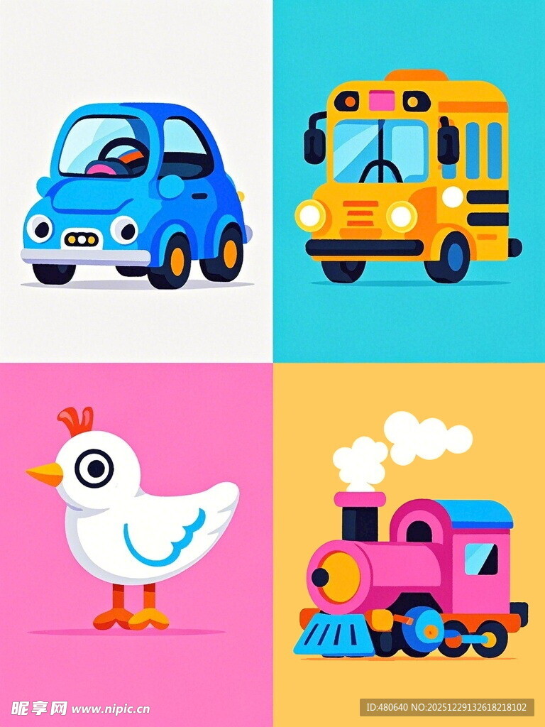 可爱卡通交通工具与动物