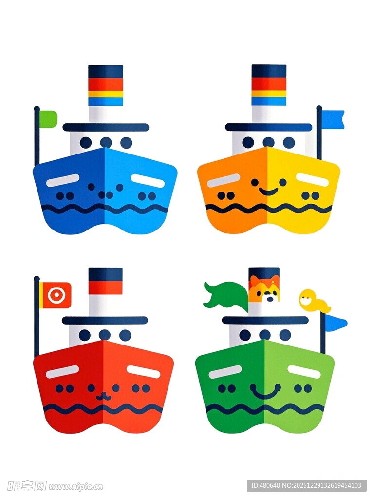 多彩卡通小船图案设计