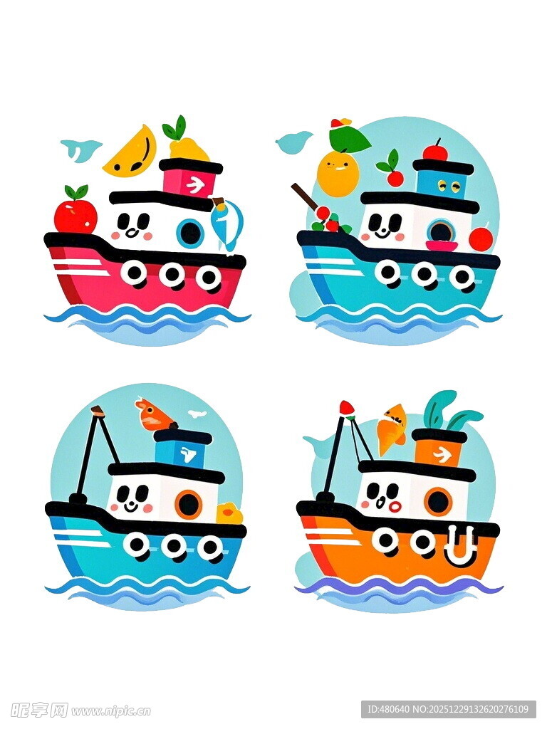 可爱卡通小船图案设计
