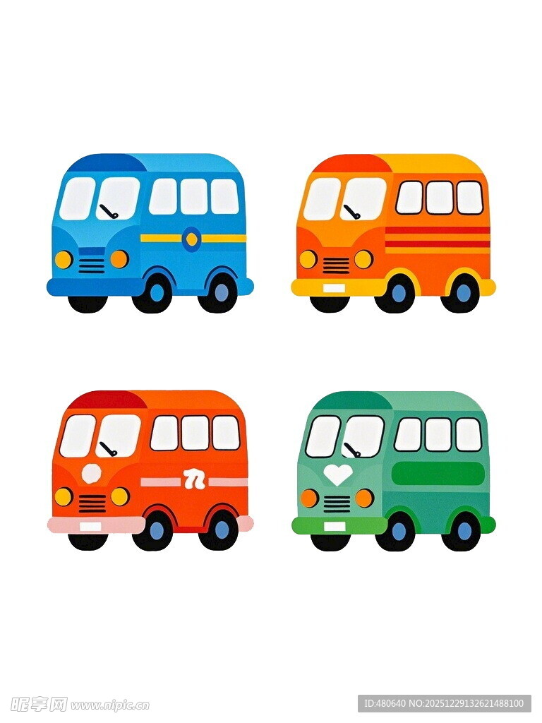 多彩卡通风格小巴士集合