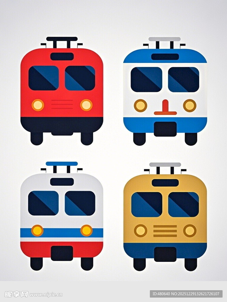 多彩卡通风格的复古列车