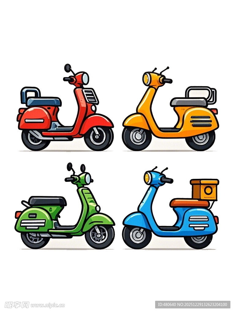 多彩复古踏板摩托车插画
