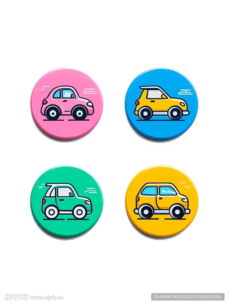 彩色汽车图案卡通纽扣