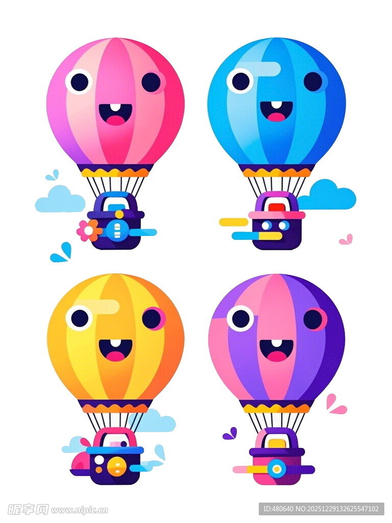 可爱卡通热气球与汽车组合