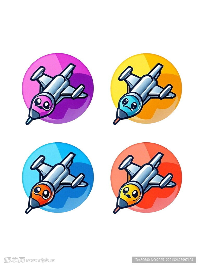 多彩卡通飞机圆形图标