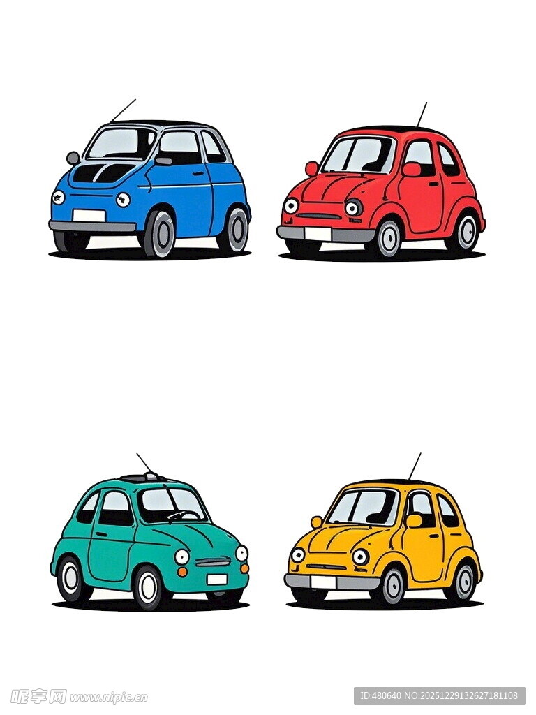 四辆多彩复古小汽车